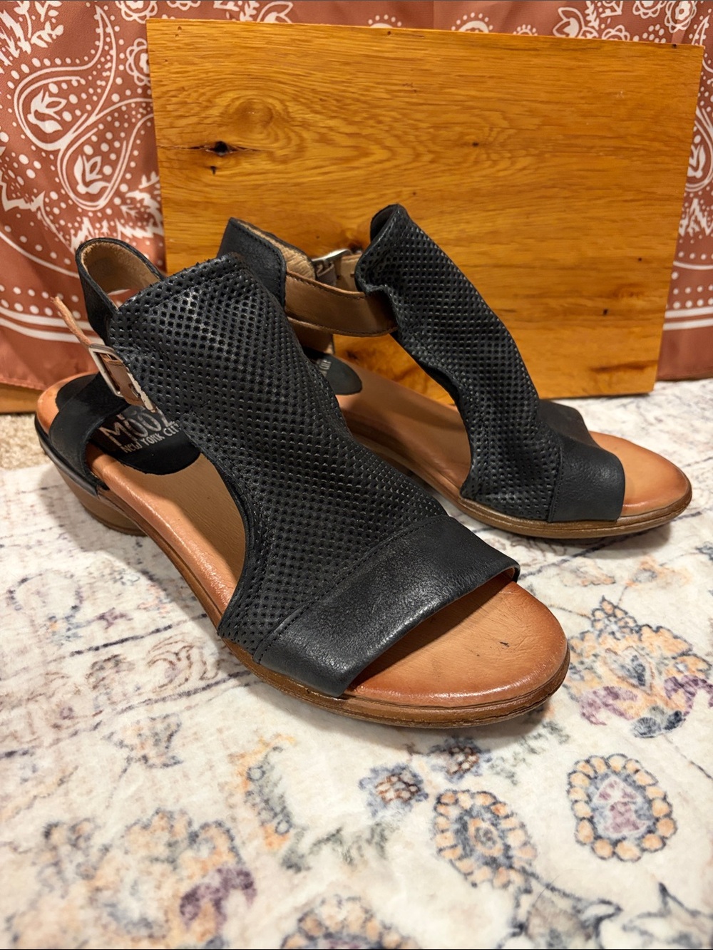 Miz Mooz Black Perforated Slingback Sandal with Low Heel